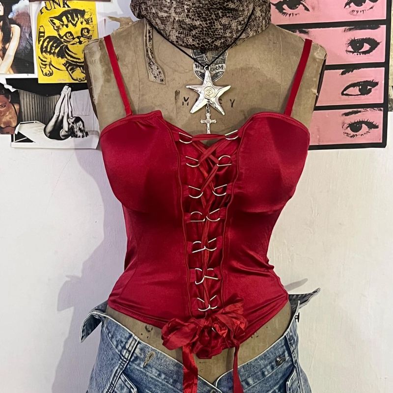 Red Lace-Up Corset Top