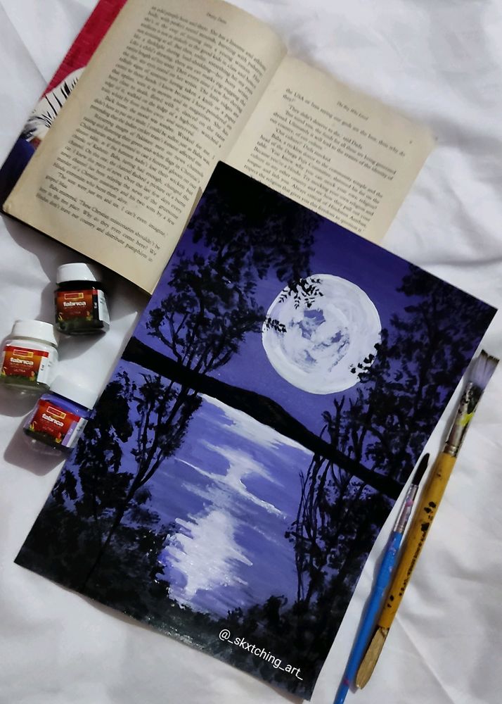 Beautiful Night Scenrey Arcylic Painting.