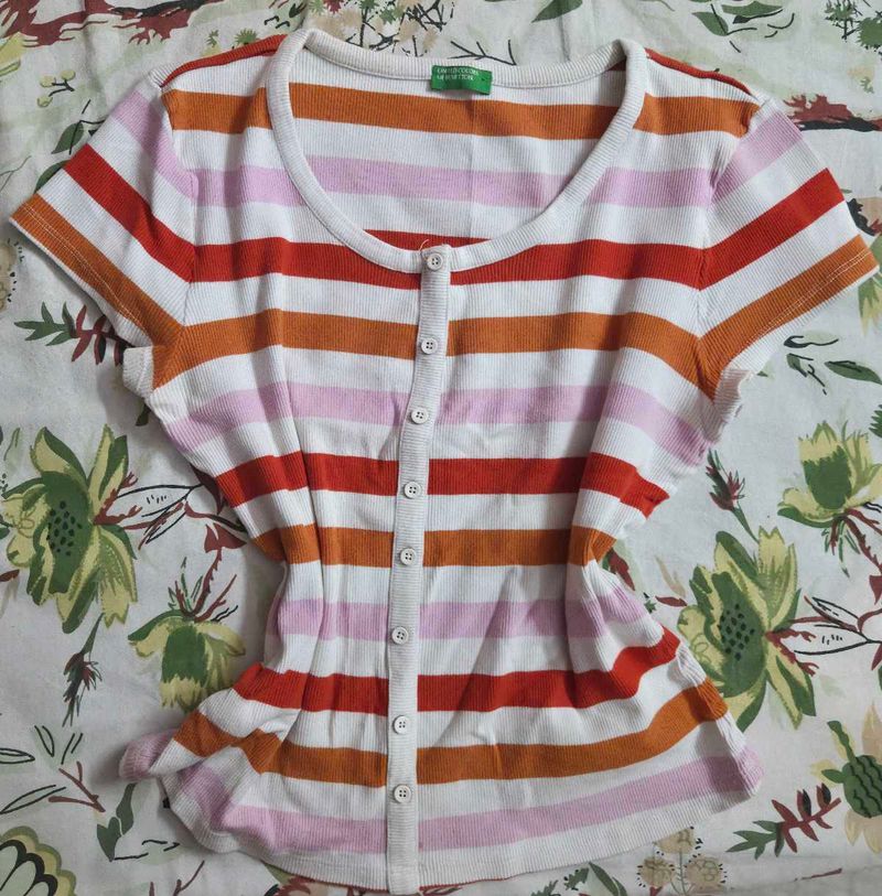 United Colors of Benetton Striped Button-Up Top