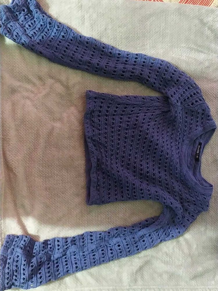 Blue Crochet Long Sleeve Top