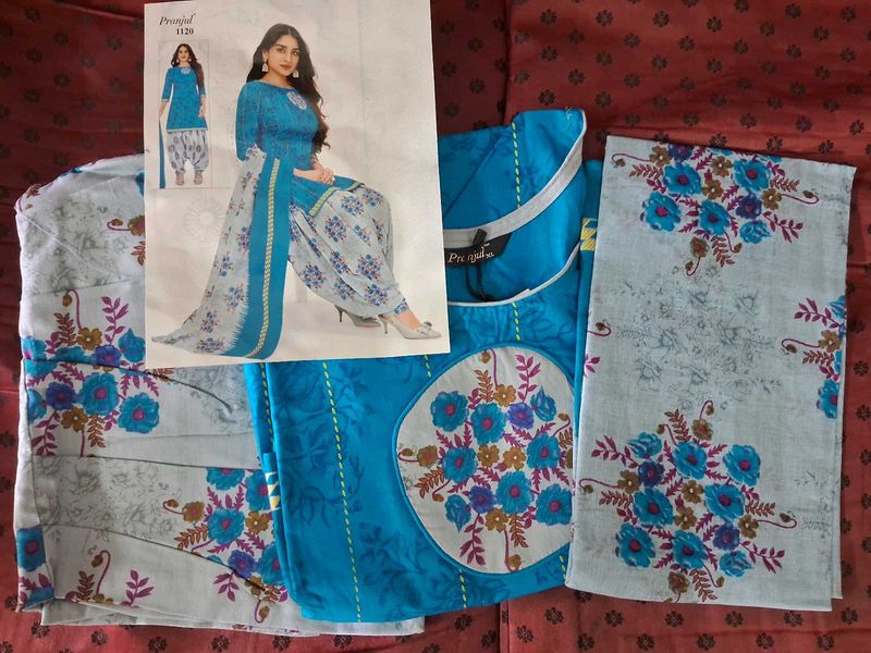 Blue Printed Salwar Suit - XL size