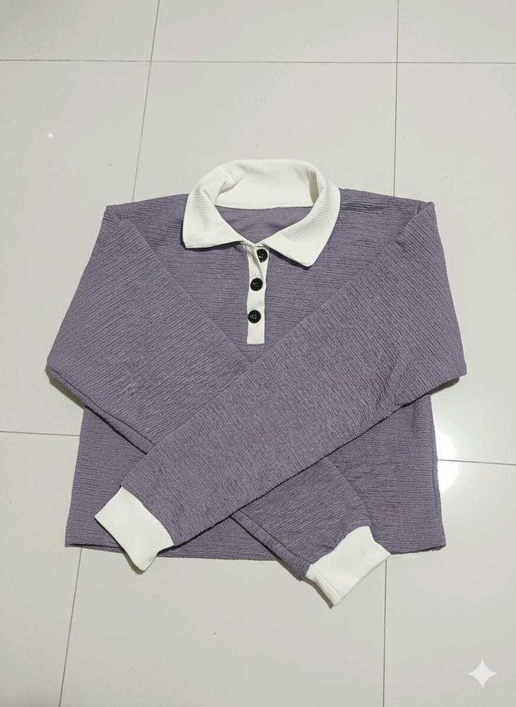 Cute Purple Polo Crop Top
