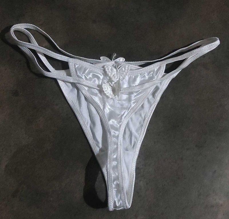 White Satin Thong