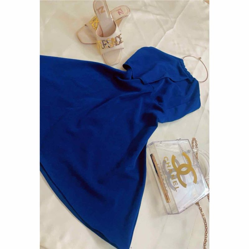 blue halter ring neck dress