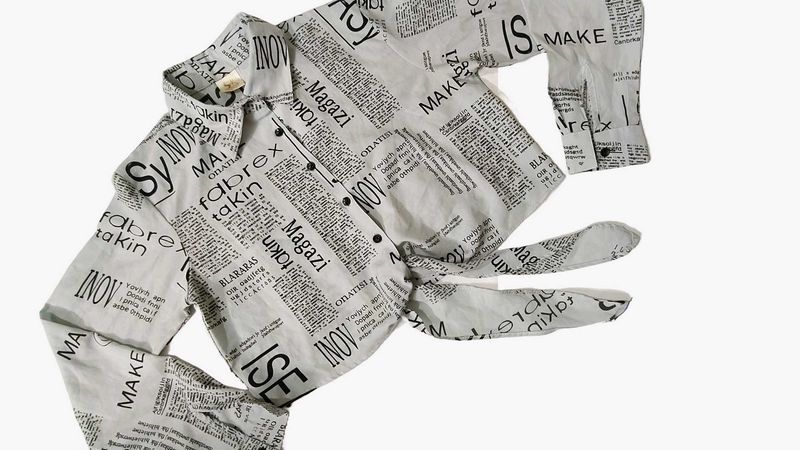 Newspaper Print Tie-Front Shirt.