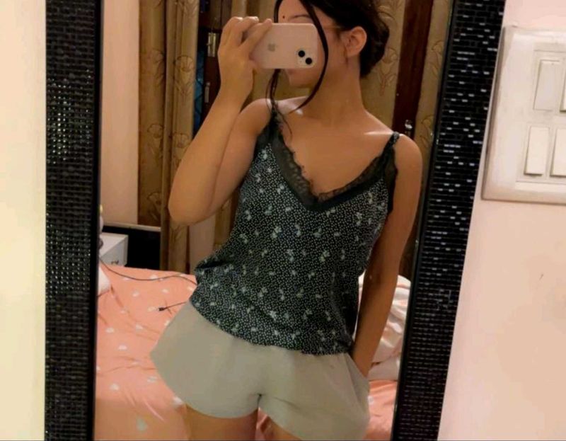 Floral Cami Top with Lace Trim