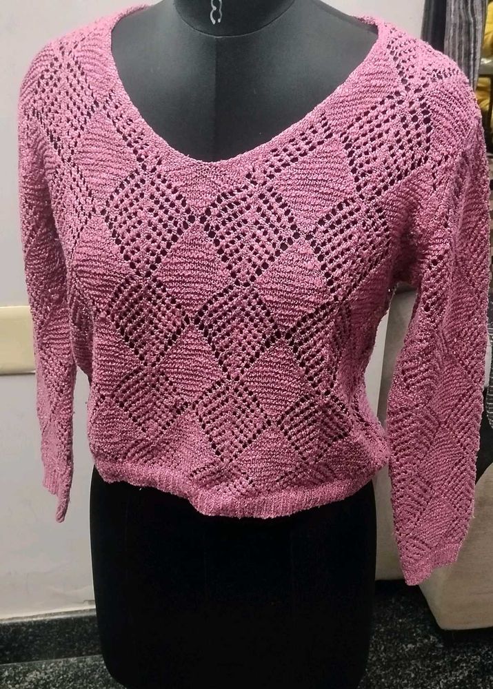 Pink Knit V-Neck Sweater