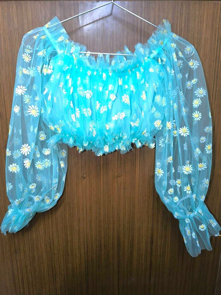 Daisy Print Mesh Top