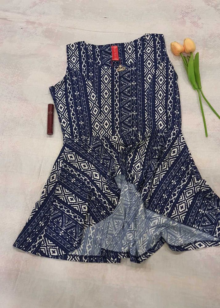 Blue High Low Crepe Top