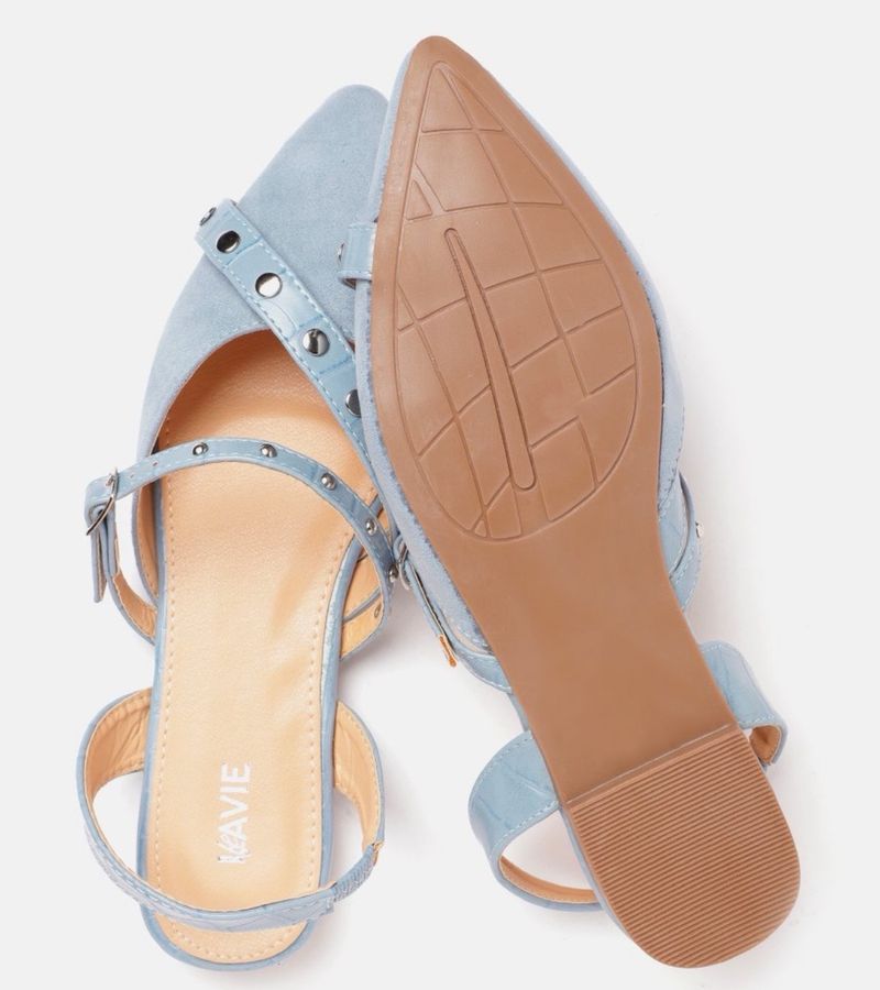 Blue Croc Textured Detailed Pointed Toe Flats