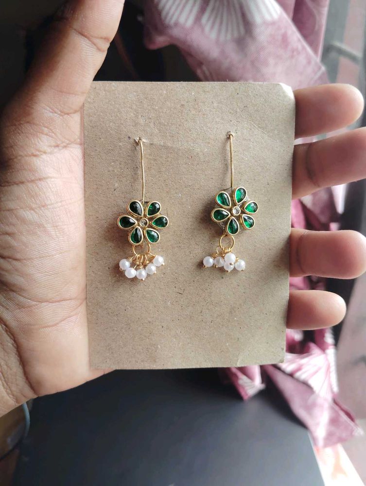 Kundan Green Earrings