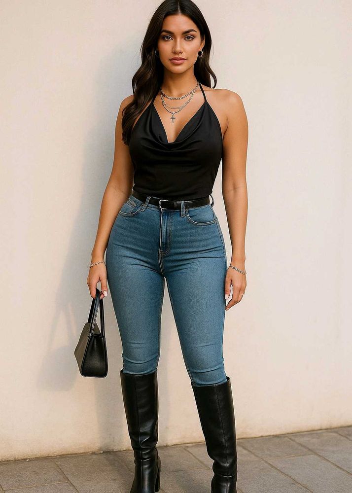 tie back halterneck + cowl neck top