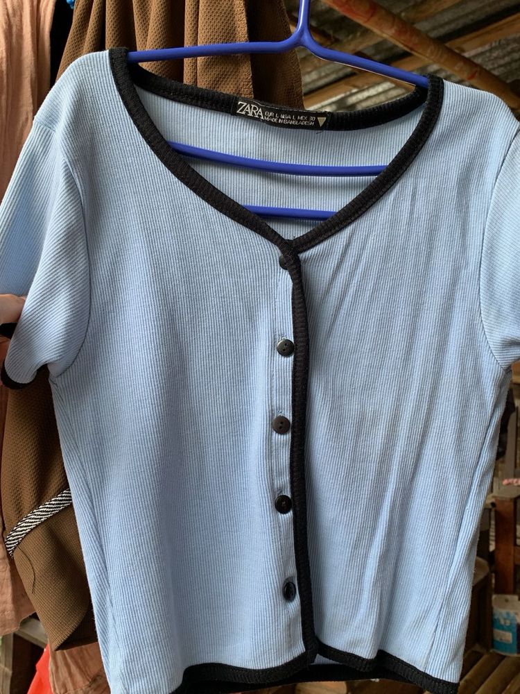 Zara Baby Blue Button-Up Top