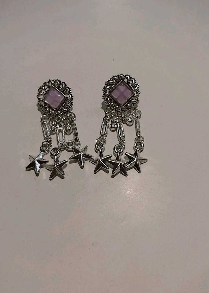 Silver Tone Star Dangle Earrings