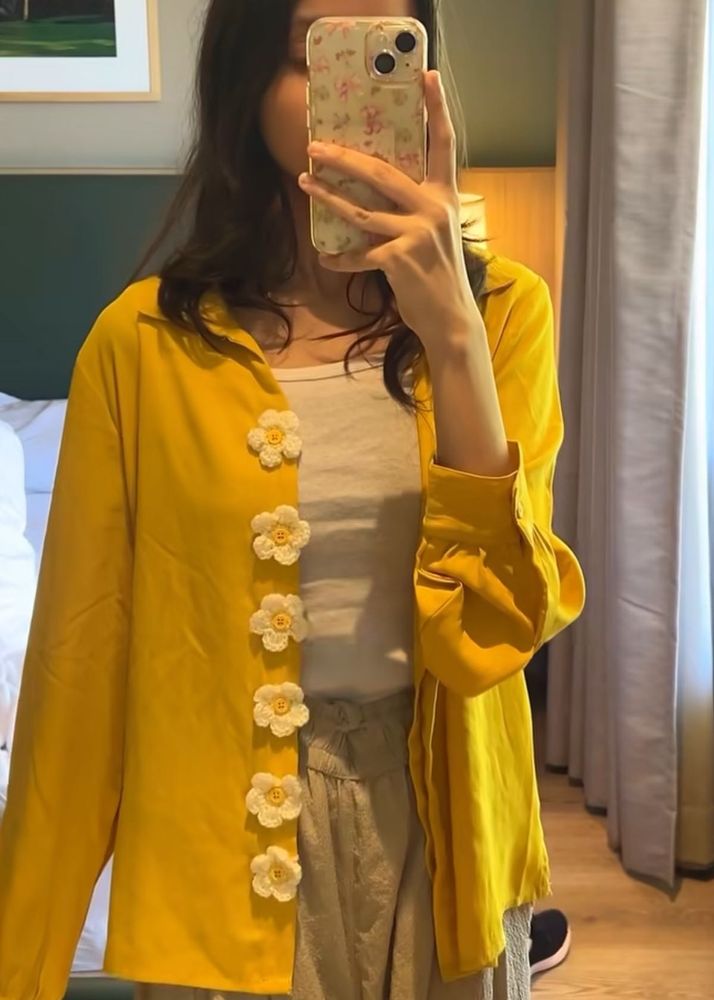 Yellow Floral Button crochet flower 2 peice