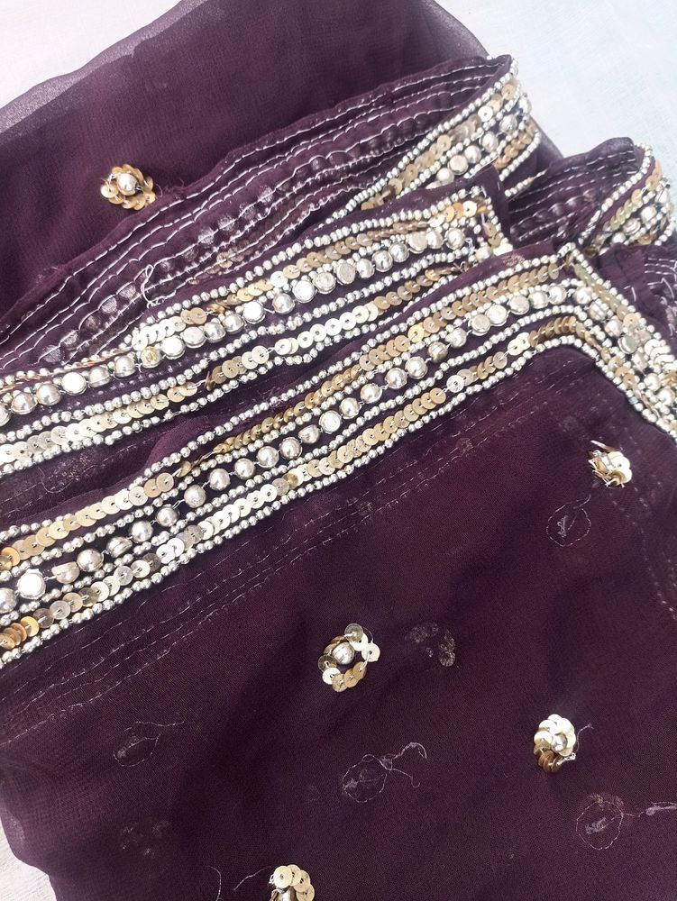 Burgundy Dupatta With Sequence Work Never Used