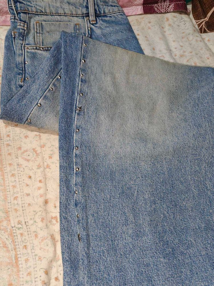 Studded Light Wash Denim Jeans