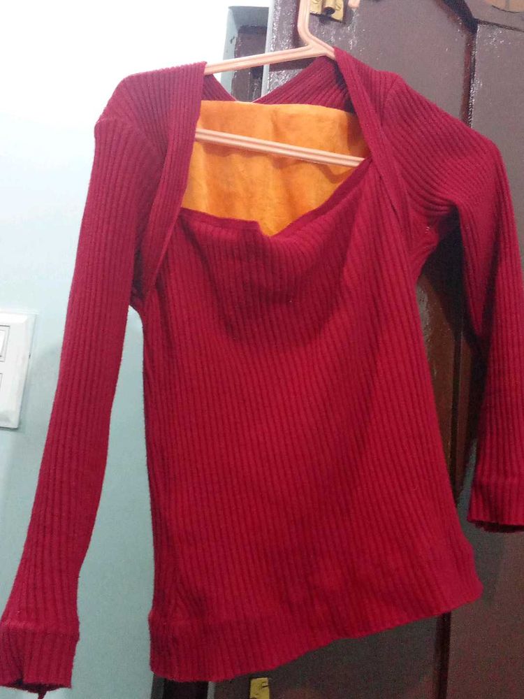 Red Knit Long Sleeve Top