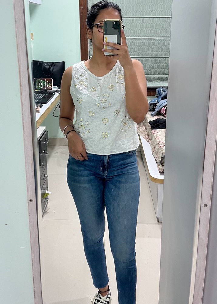 Rhinestone White Top