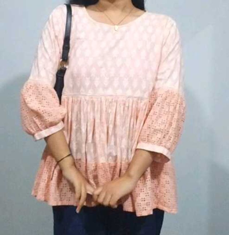 Peach Tunic Top with Lace Sleeves
