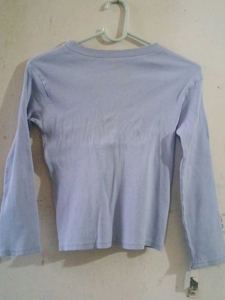 Light Blue Ribbed Long Sleeve Top