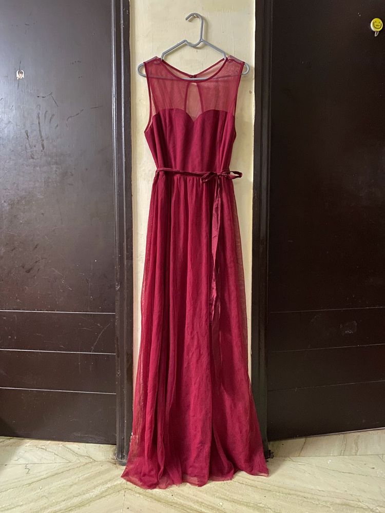 Elegant Maroon Maxi Dress Size M Length 62