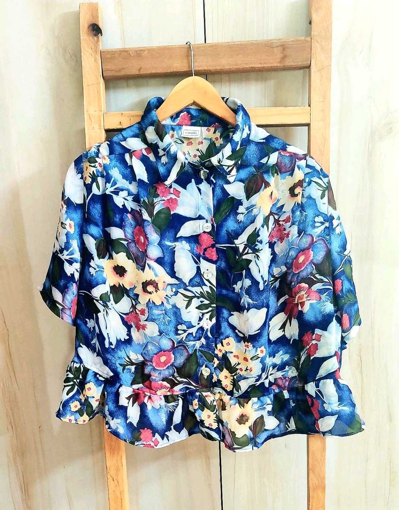 Floral Print Peplum Crop Top Size-44