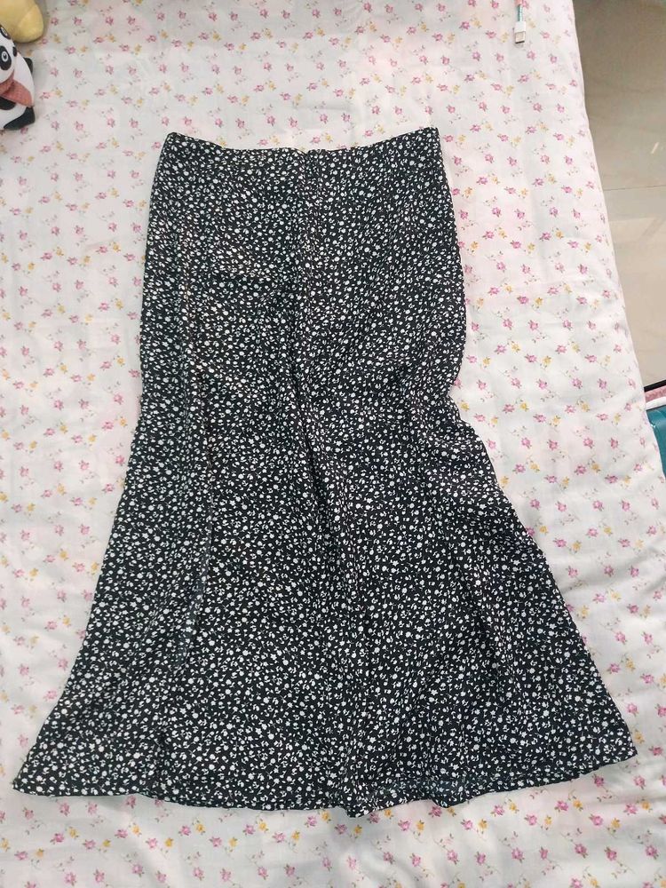 women black and white floral high waist maxi skirt