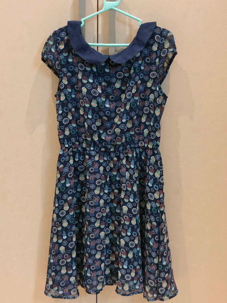 Blue Floral Peter Pan Collar Dress
