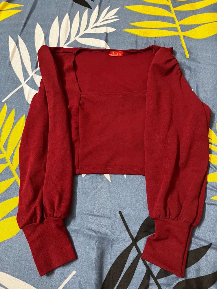Burgundy Long Sleeve Crop Top