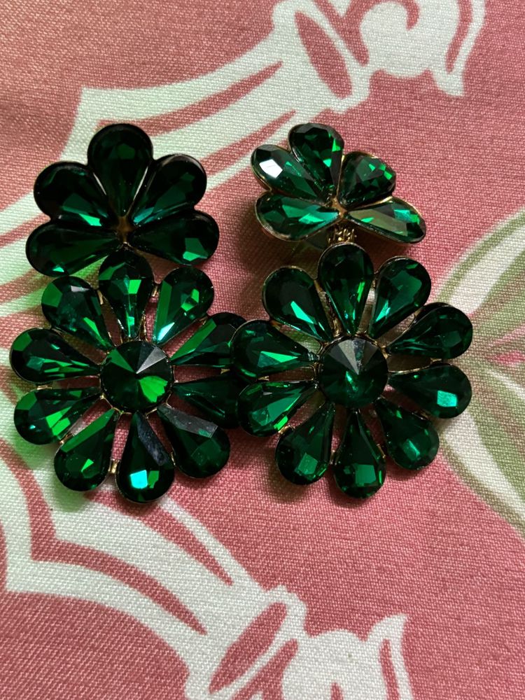 Emerald Flower Statement Earrings