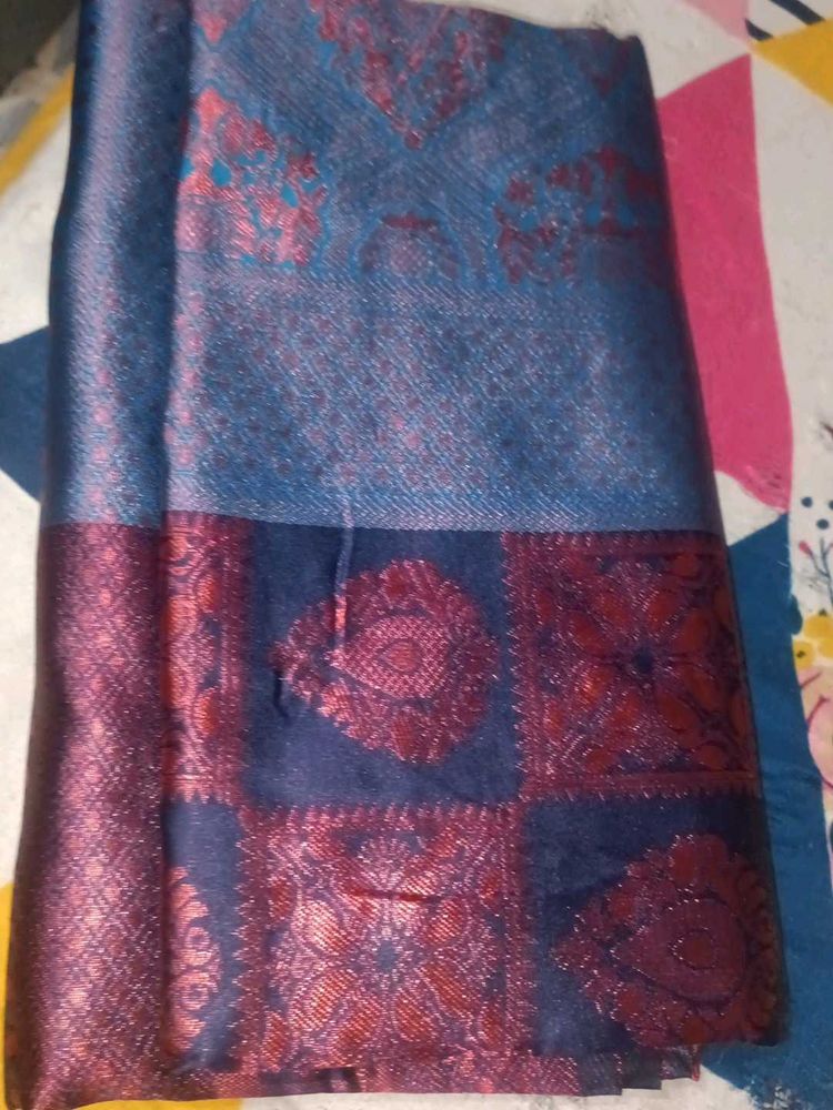 Elegant Blue &amp; Red Saree