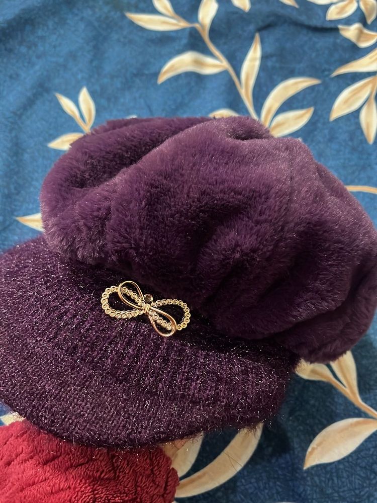 Purple Fuzzy Cap