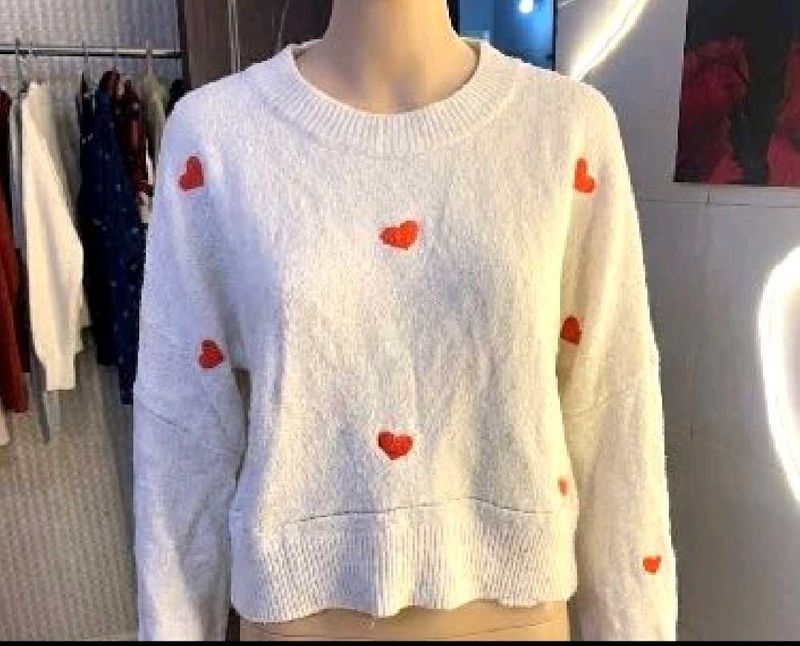 Heart Embroidered Knit Sweater