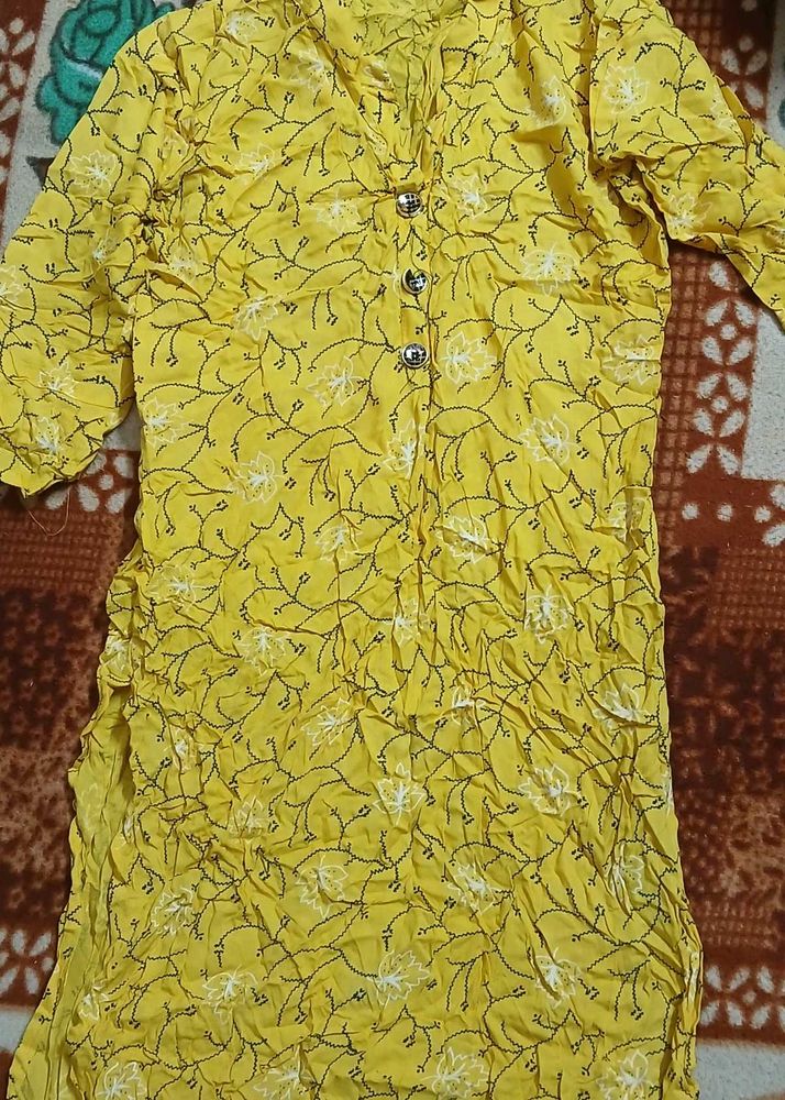 Yellow Floral Print Kurti