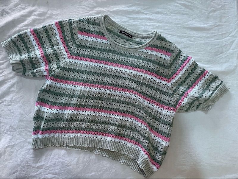 Striped Short Sleeve Knit Top