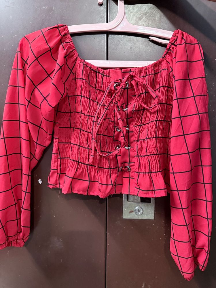 Red Checkered Crop Top