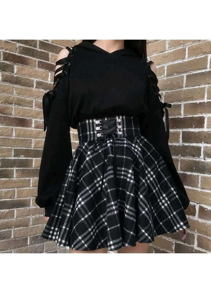 GRUNGE CRISS CROSS CHECKERED SKIRT