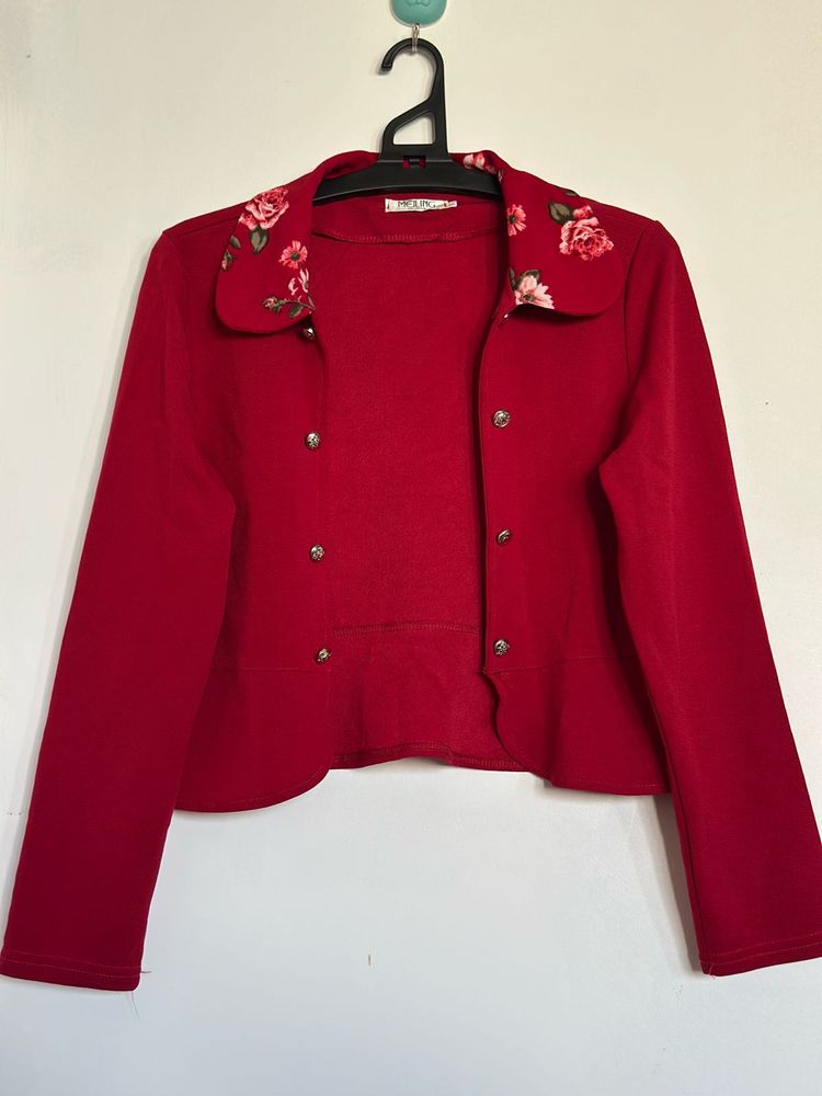 Red Floral Embroidered Jacket