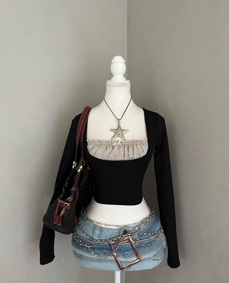 Black Square Neck Top