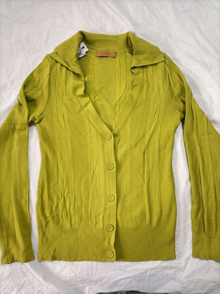 Green Neon Cardigan Sweater Small Size