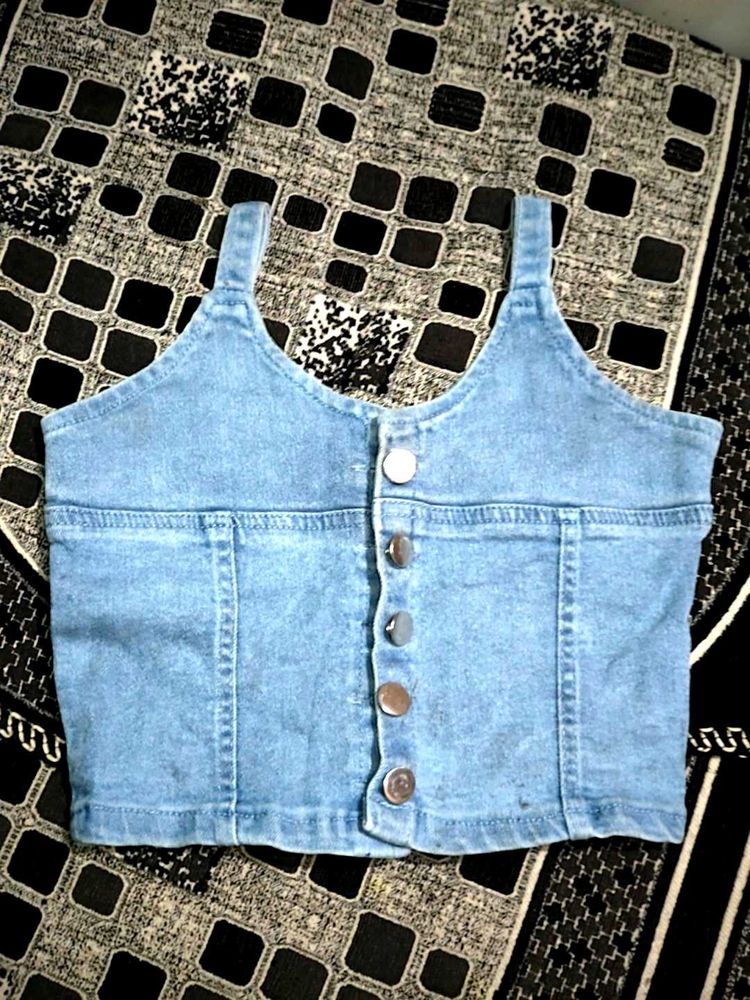 Denim Button-Down Crop Top
