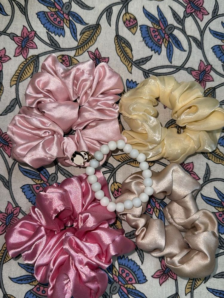 4 New Scrunchies And 1 Bracelet
