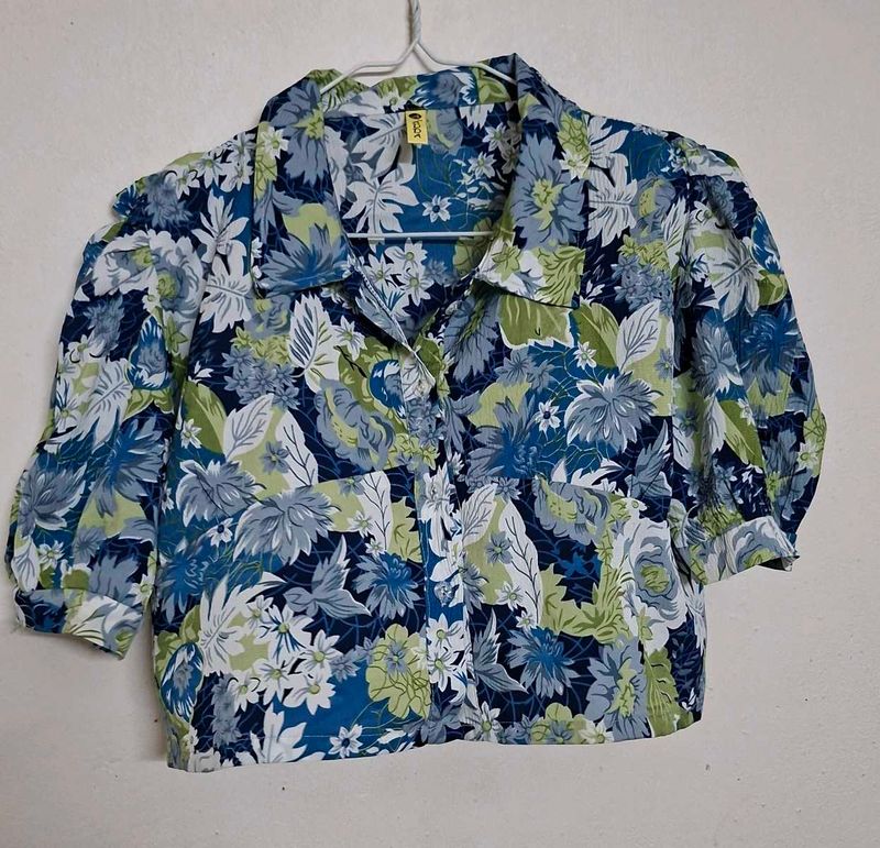 Floral Print Crop Shirt