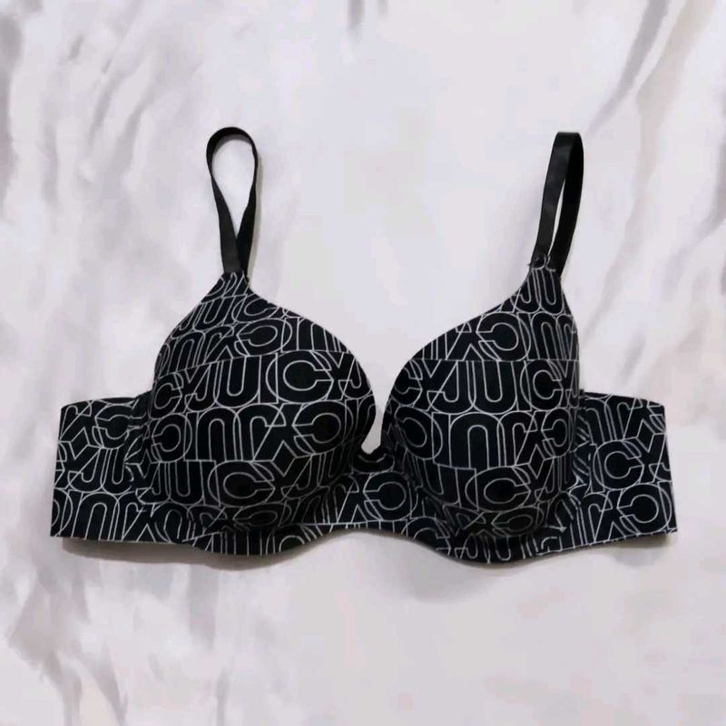 Patterned Black Bra