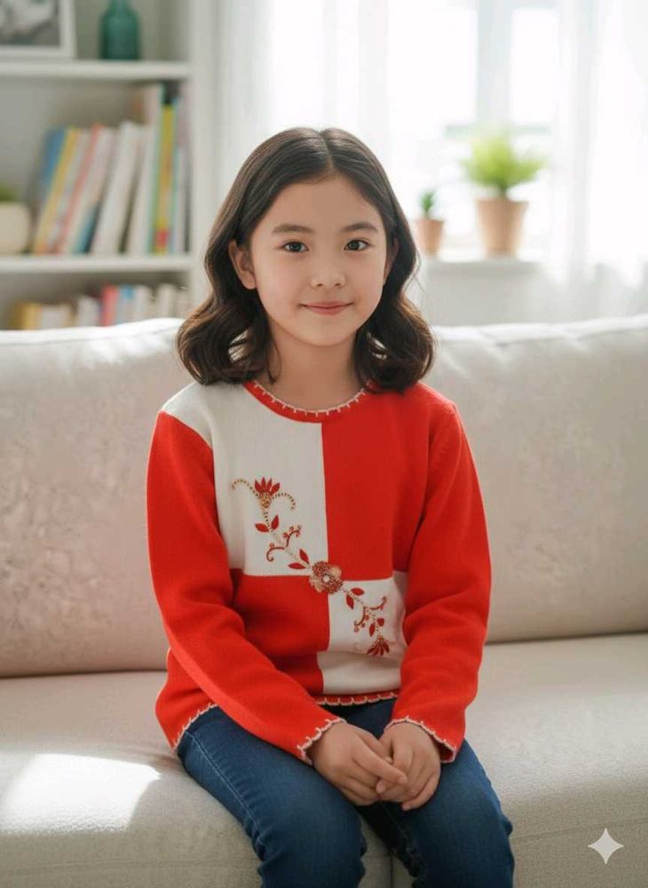 Cute Embroidered Girl's Sweater