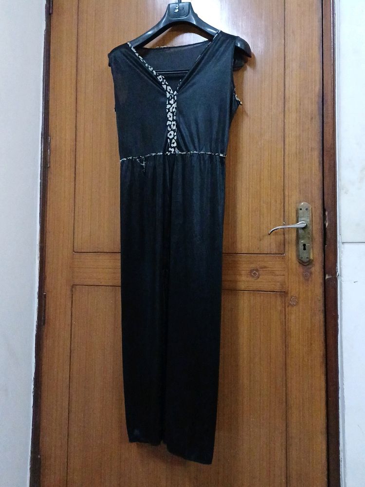 Satin Bodycon Jumpsuit: Net Removed ,Ripped &amp; Torn