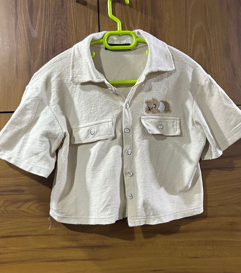 Cute Bear Applique crop shirt