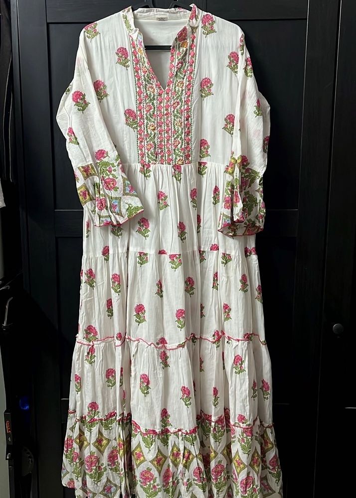 Floral Print Tiered Anarkali Dress