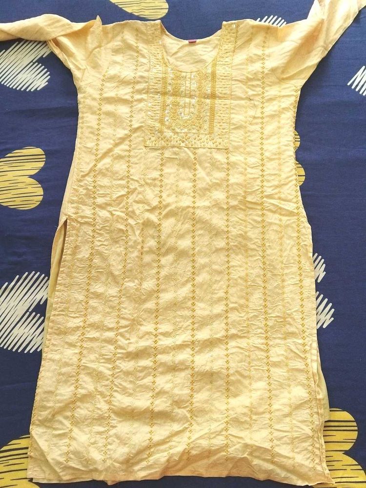 Yellow Embroidered Kurta With Trousers